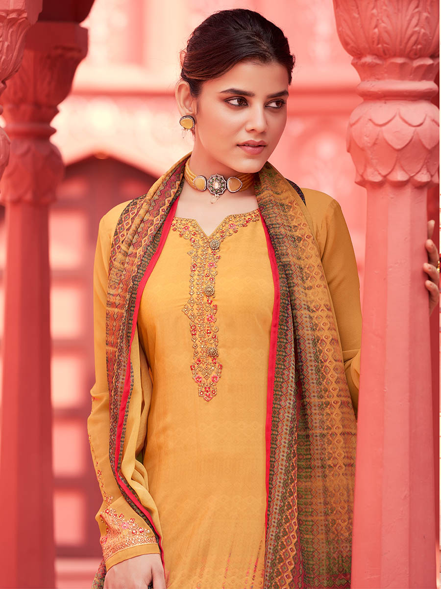 Myra Yellow Digital Print French Crepe Palazzo Suit