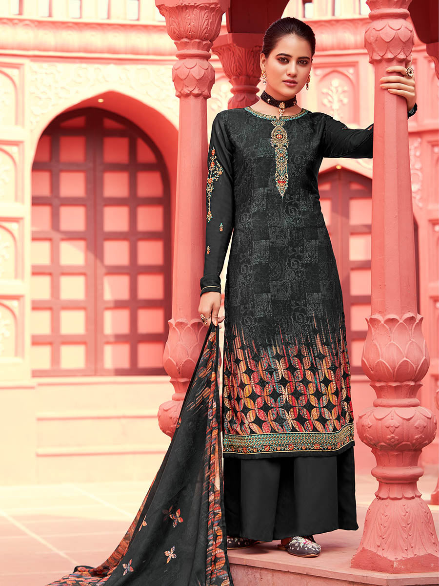 Myra Black Digital Print French Crepe Palazzo Suit