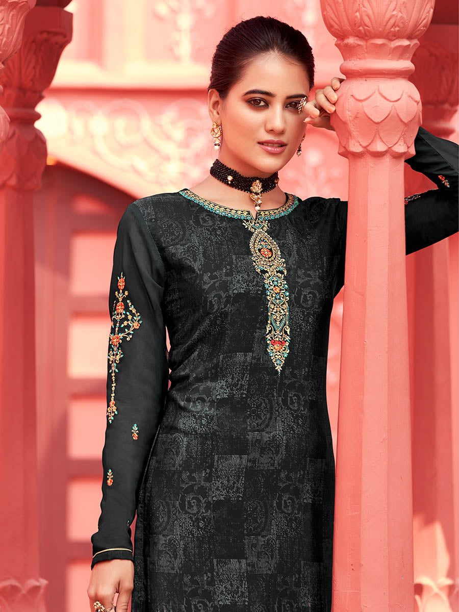 Myra Black Digital Print French Crepe Palazzo Suit