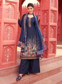 Thumbnail for Myra Navy Blue Digital Print French Crepe Palazzo Suit