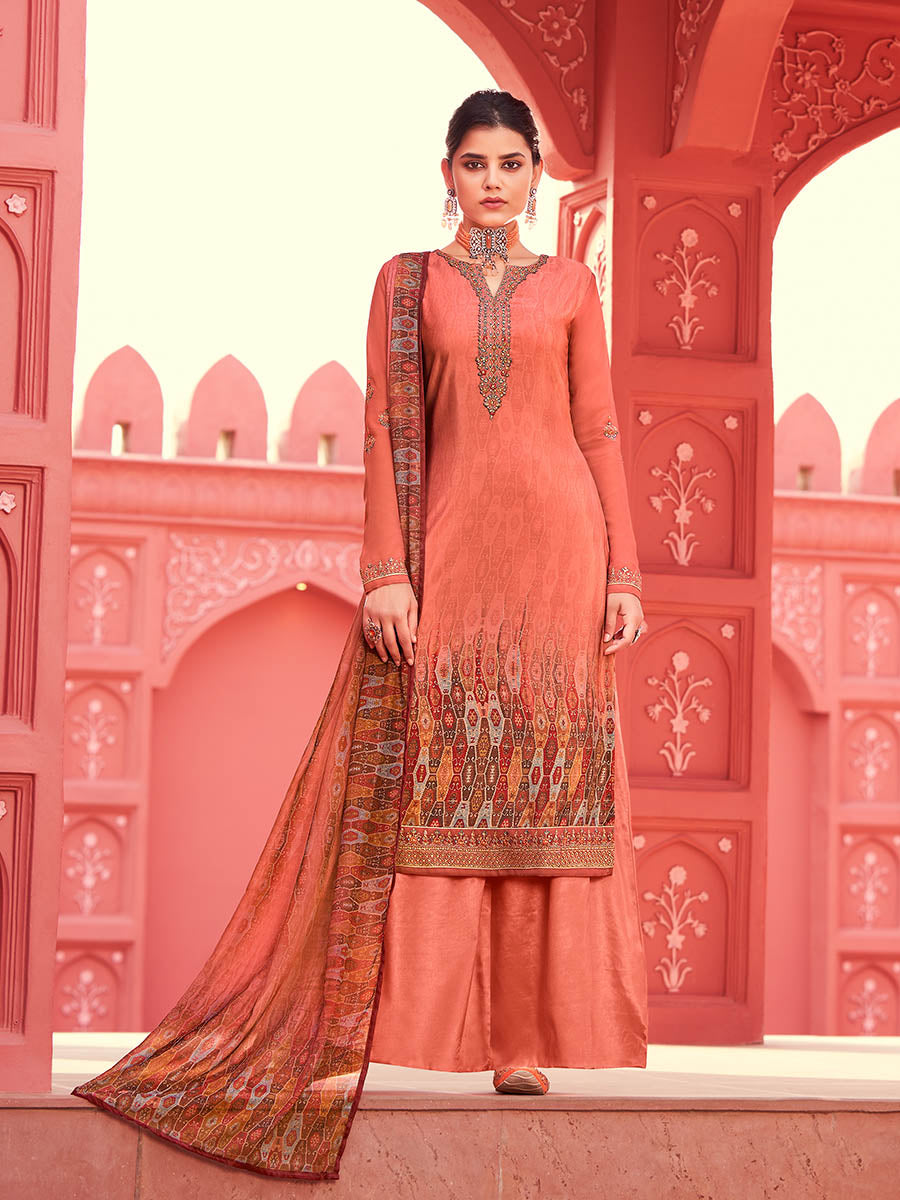 Myra Peach Digital Print French Crepe Palazzo Suit