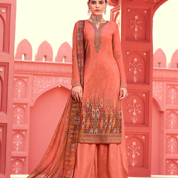 Myra Peach Digital Print French Crepe Palazzo Suit