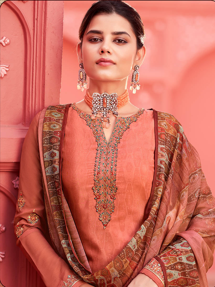 Myra Peach Digital Print French Crepe Palazzo Suit