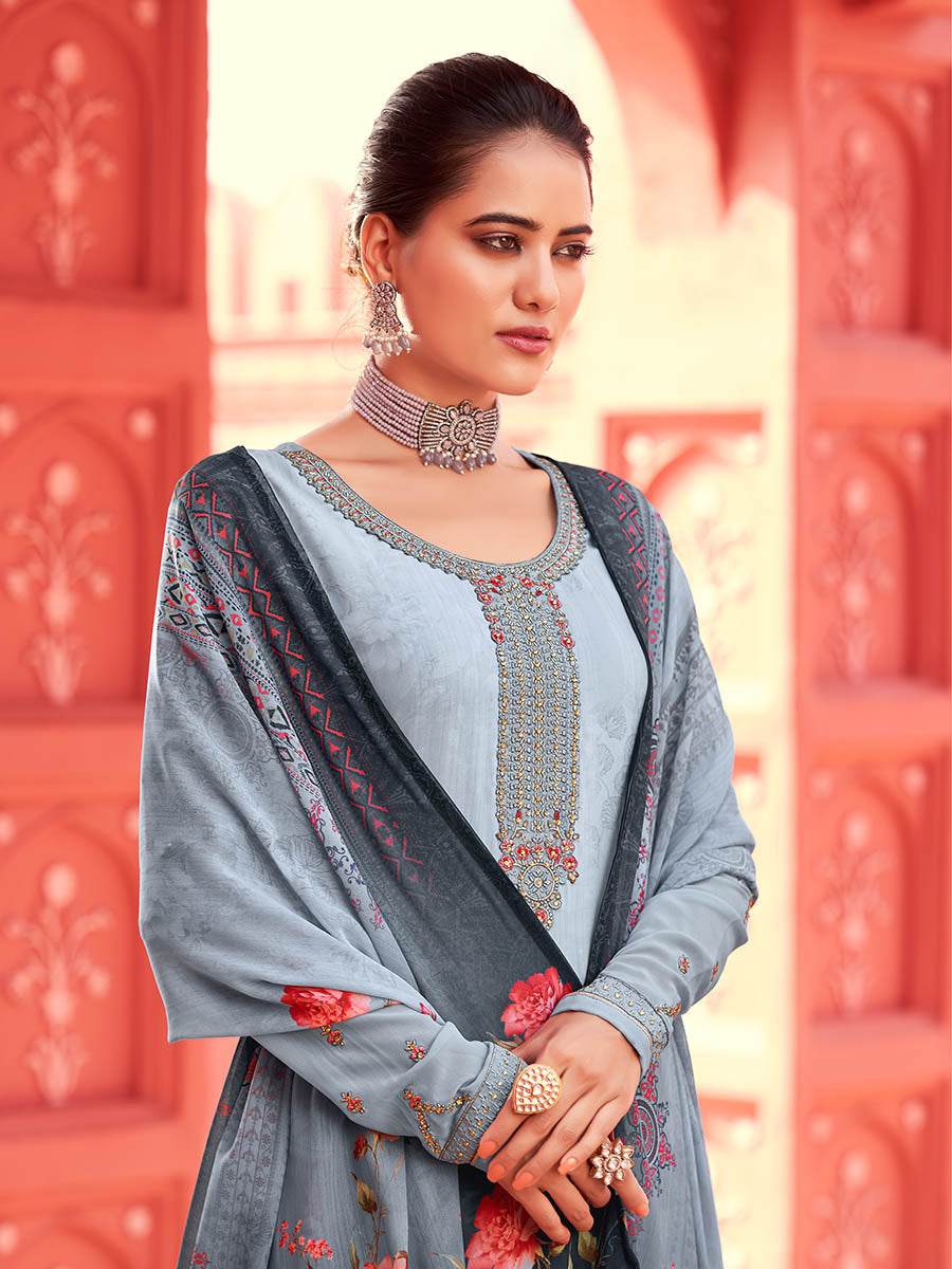 Myra Grey Digital Print French Crepe Palazzo Suit