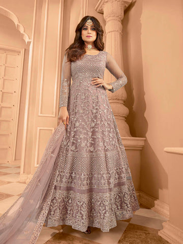 Myra Dusty Pink Heavy Embroidered Anarkali Suit - Distacart