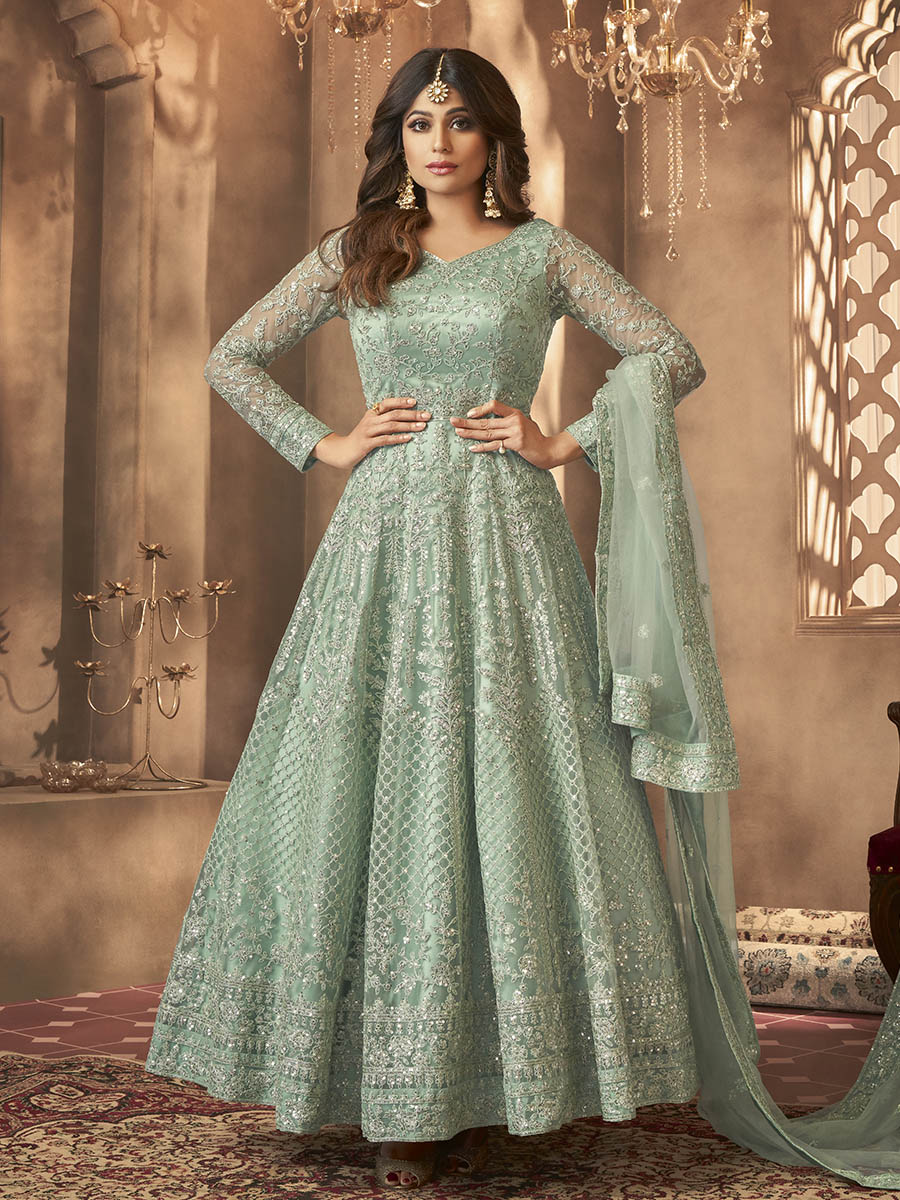 Myra Sea Green Heavy Embroidered Anarkali Suit - Distacart