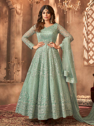 Myra Sea Green Heavy Embroidered Anarkali Suit - Distacart