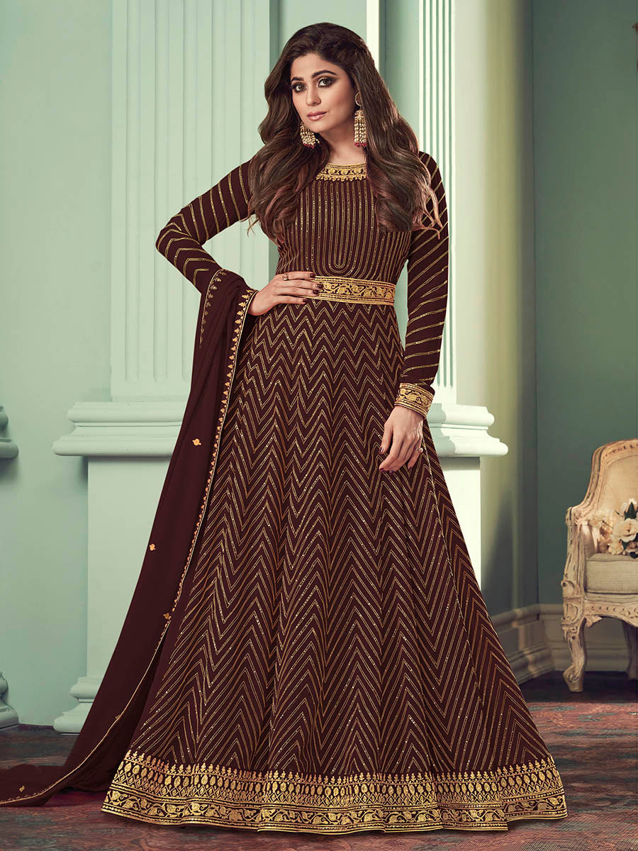 Myra Brown Real Georgette Embroidered Anarkali Suit