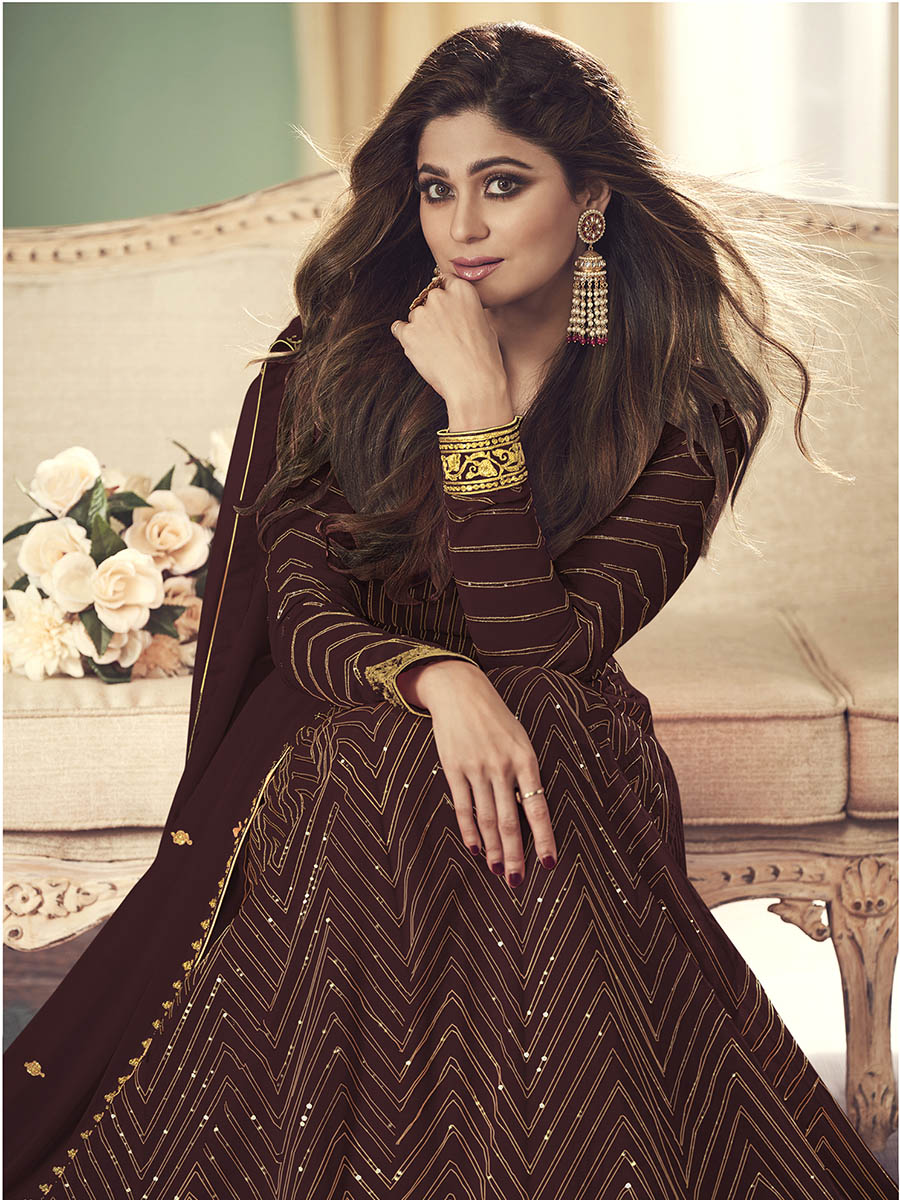 Myra Brown Real Georgette Embroidered Anarkali Suit