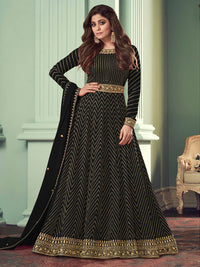Thumbnail for Myra Beautiful Black Real Georgette Embroidered Anarkali Suit