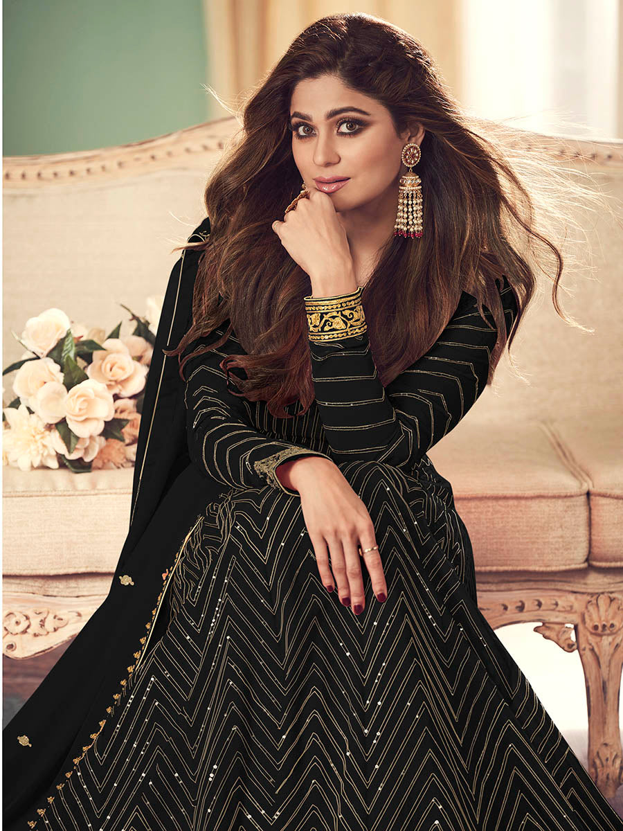 Myra Beautiful Black Real Georgette Embroidered Anarkali Suit