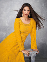 Thumbnail for Myra Mustard Yellow Georgette Embroidered Anarkali Suit