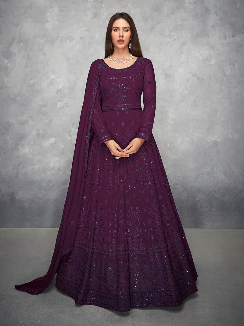 Myra Beautiful Purple Georgette Embroidered Anarkali Suit
