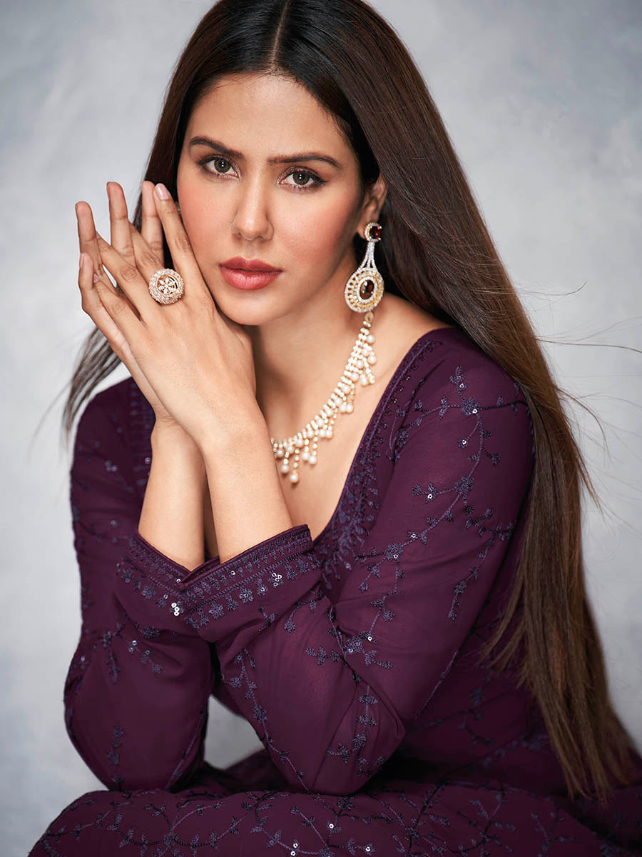 Myra Beautiful Purple Georgette Embroidered Anarkali Suit