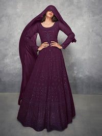 Thumbnail for Myra Beautiful Purple Georgette Embroidered Anarkali Suit