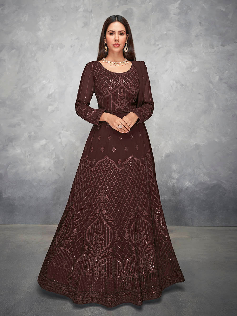Myra Brown Georgette Embroidered Anarkali Suit