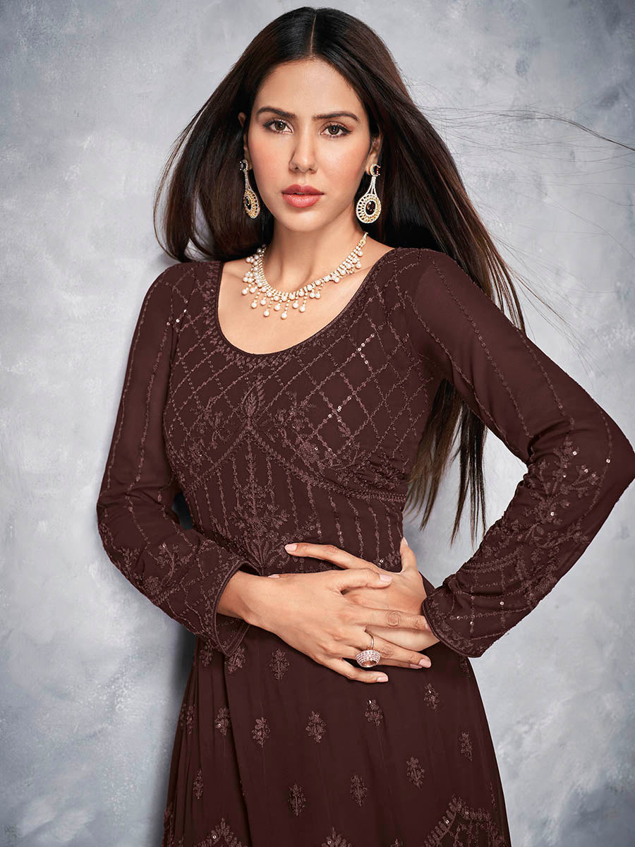 Myra Brown Georgette Embroidered Anarkali Suit
