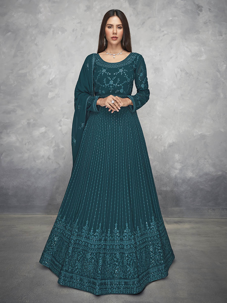 Myra Beautiful Teal Georgette Embroidered Anarkali Suit