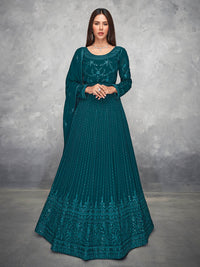 Thumbnail for Myra Beautiful Teal Georgette Embroidered Anarkali Suit