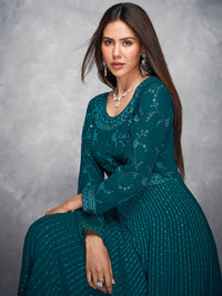 Thumbnail for Myra Beautiful Teal Georgette Embroidered Anarkali Suit