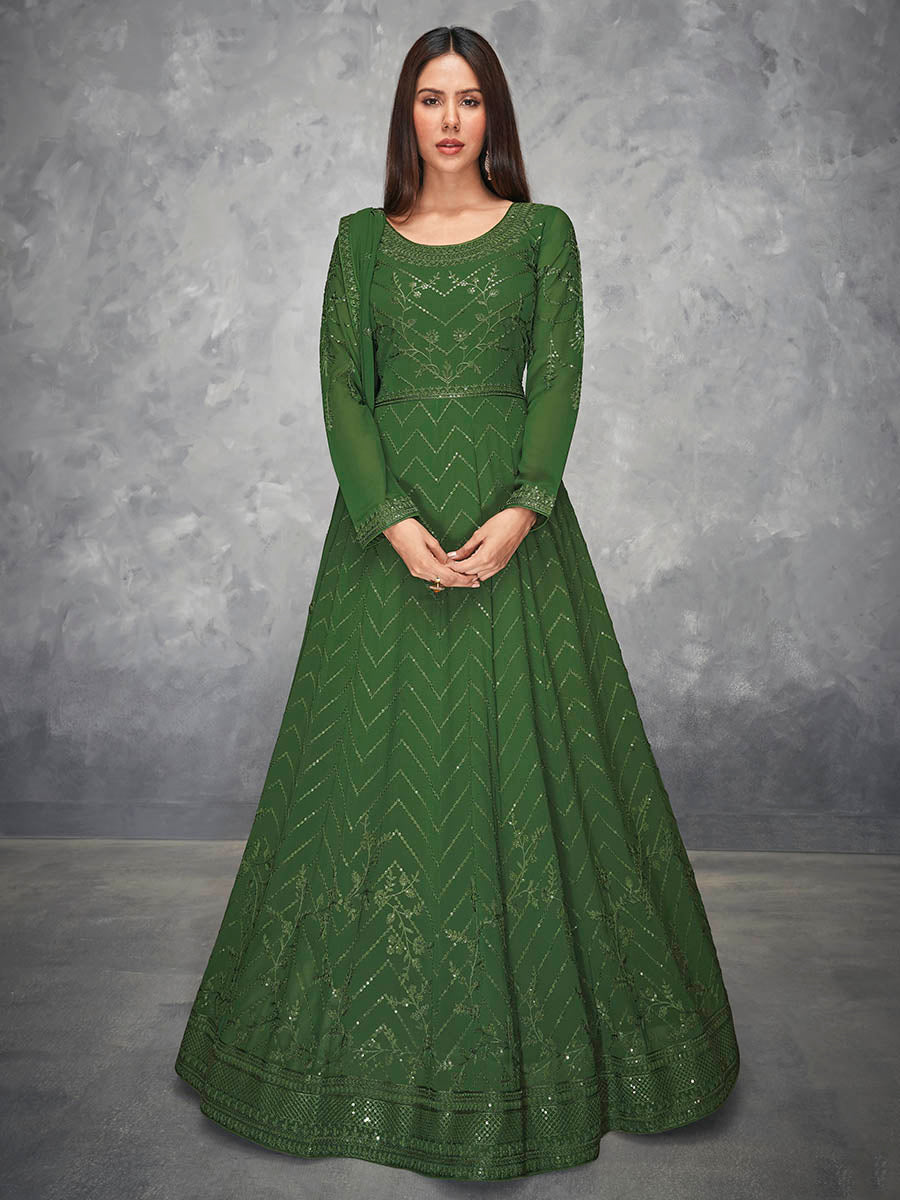 Myra Beautiful Green Georgette Embroidered Anarkali Suit