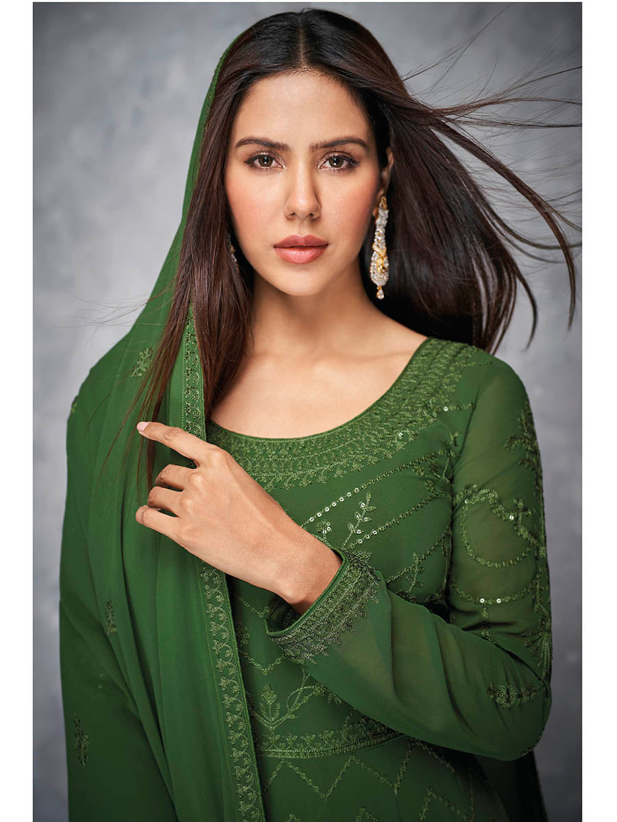 Myra Beautiful Green Georgette Embroidered Anarkali Suit Myra Beautiful Green Georgette Embroidered Anarkali Suit