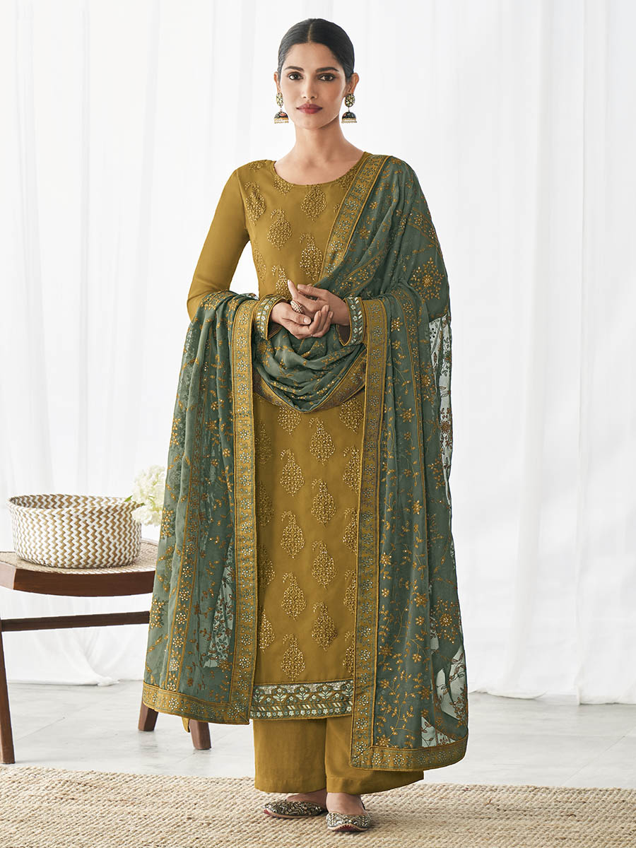 Myra Mehendi Real Georgette Palazzo Style Suit