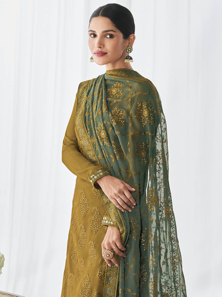 Myra Mehendi Real Georgette Palazzo Style Suit