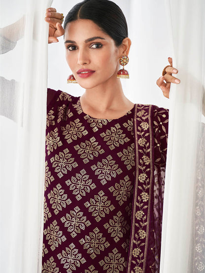 Myra Purple Real Georgette Palazzo Style Suit
