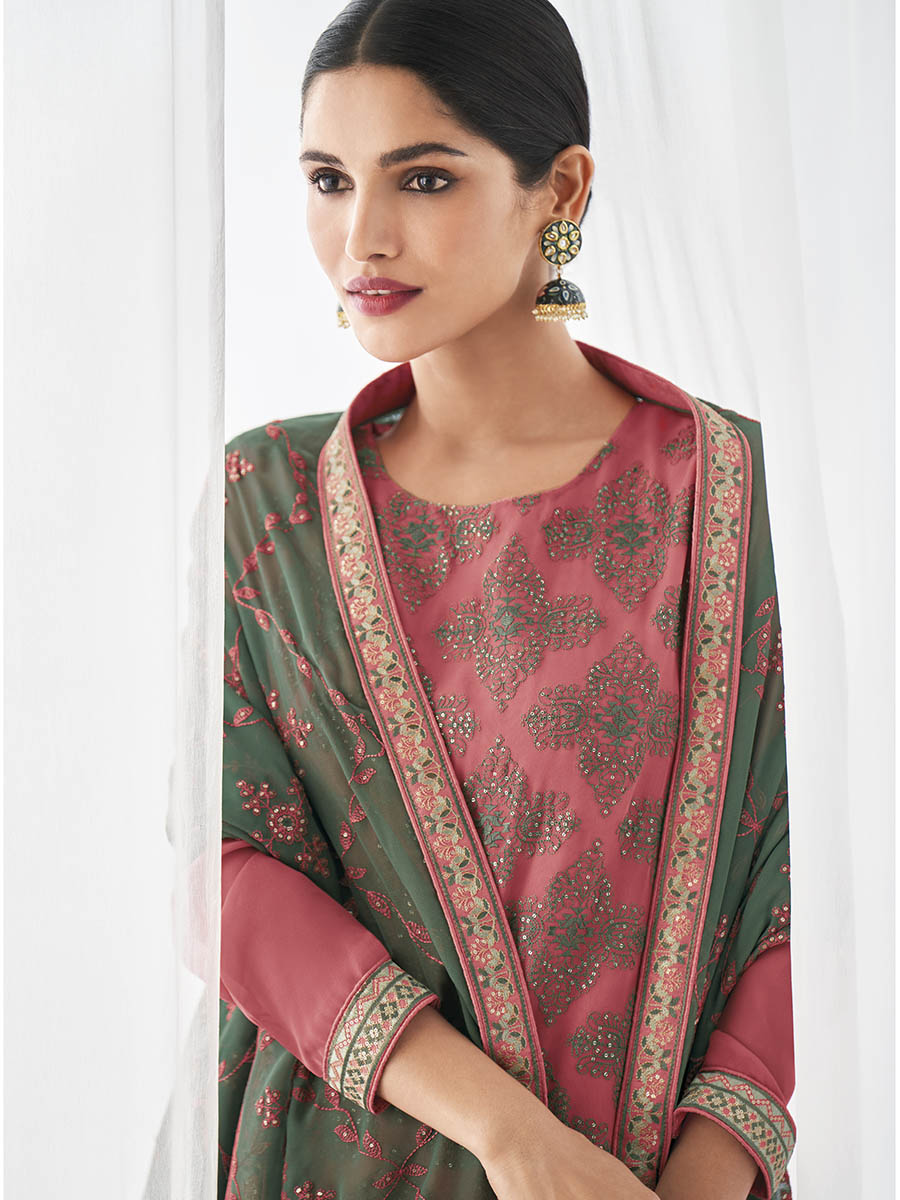 Myra Pink Real Georgette Palazzo Style Suit