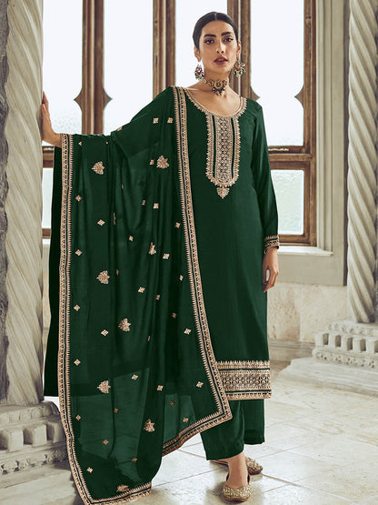 Myra Bottle Green Premium Silk Embroidered Pant Style Suit - Distacart