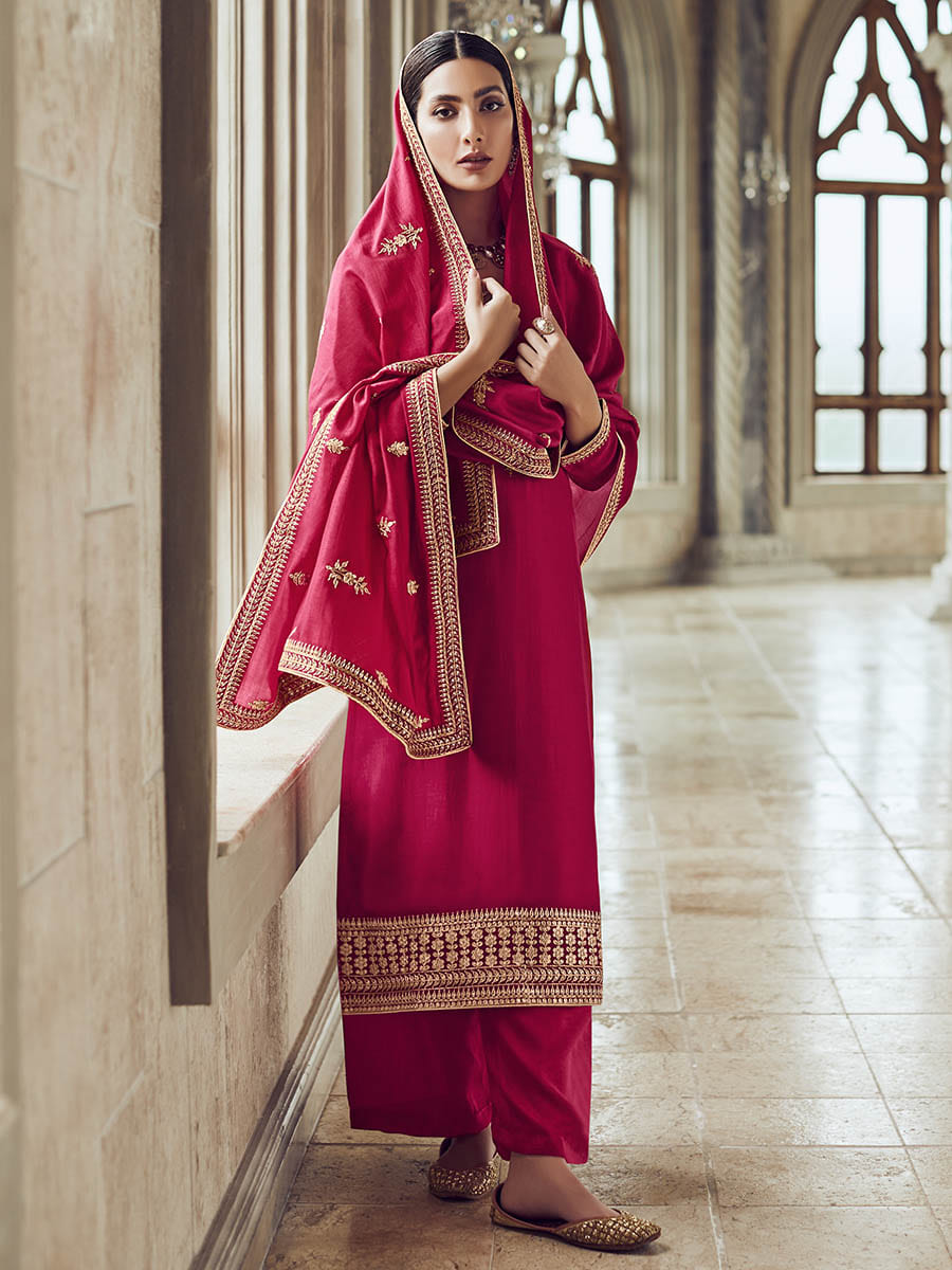 Myra Rani Premium Silk Embroidered Pant Style Suit - Distacart