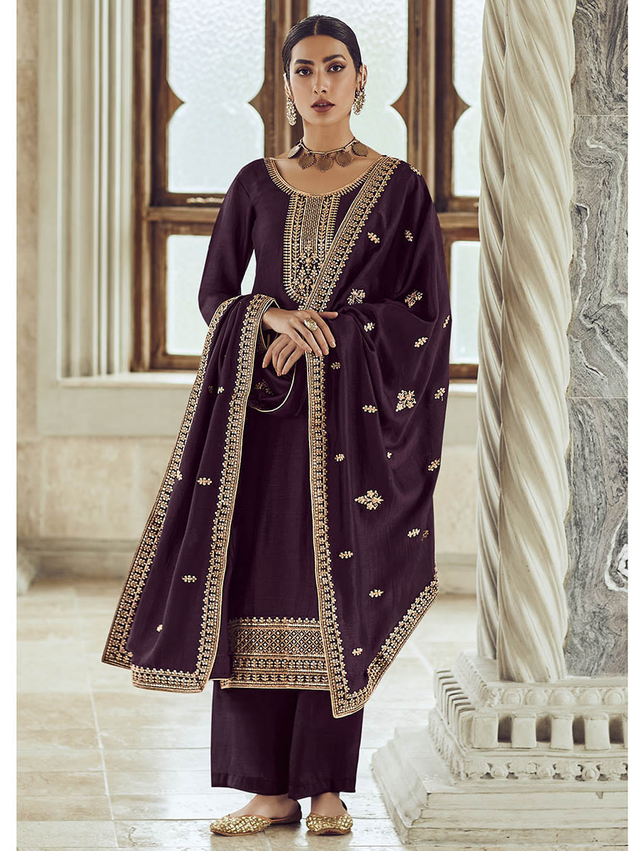 Myra Bringle Blue Premium Silk Embroidered Pant Style Suit - Distacart