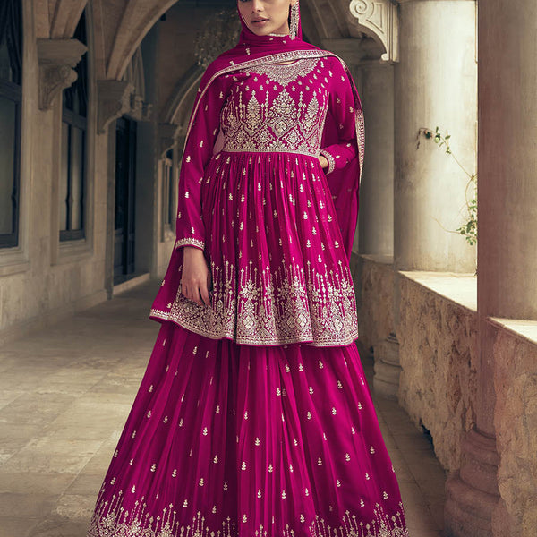 Myra Rani Real Georgette Gharara Style Embroidered Suit - Distacart