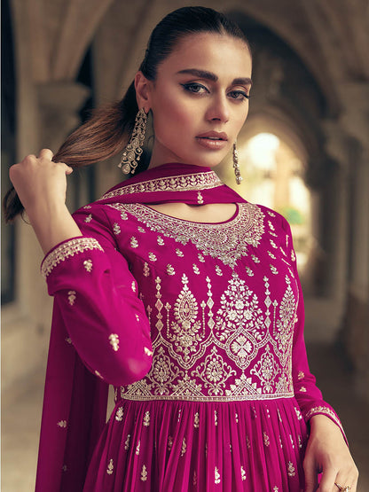 Myra Rani Real Georgette Gharara Style Embroidered Suit - Distacart