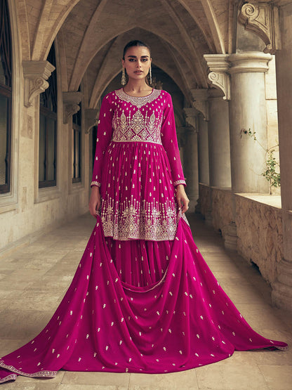 Myra Rani Real Georgette Gharara Style Embroidered Suit - Distacart