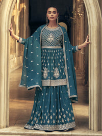 Thumbnail for Myra Firozi Real Georgette Gharara Style Embroidered Suit - Distacart