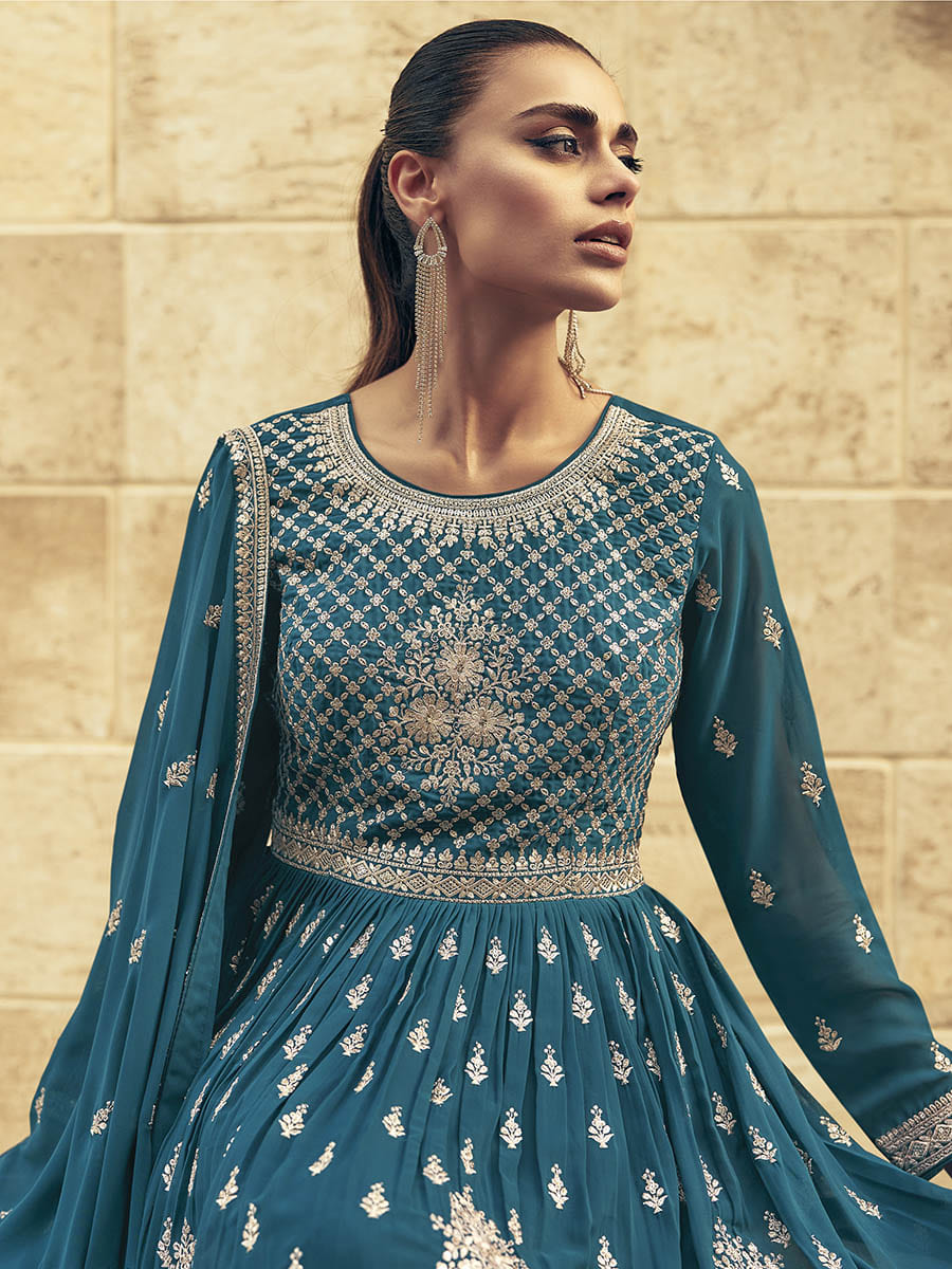 Myra Firozi Real Georgette Gharara Style Embroidered Suit - Distacart