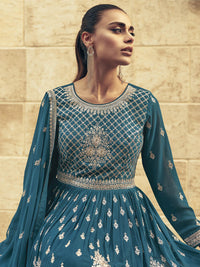 Thumbnail for Myra Firozi Real Georgette Gharara Style Embroidered Suit - Distacart
