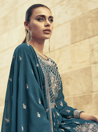 Thumbnail for Myra Firozi Real Georgette Gharara Style Embroidered Suit - Distacart
