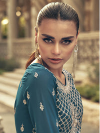 Thumbnail for Myra Firozi Real Georgette Gharara Style Embroidered Suit - Distacart