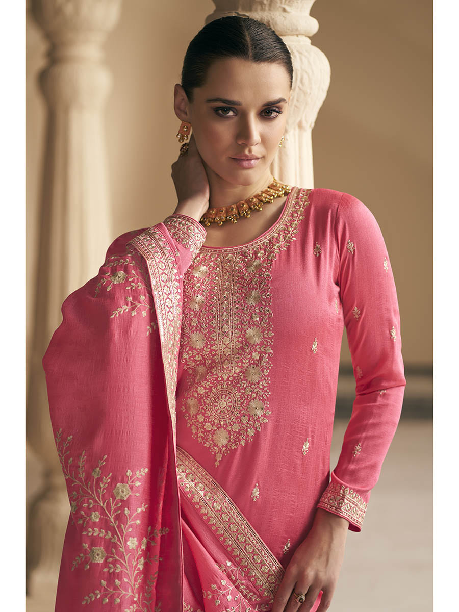 Myra Coral Premium Silk Embroidered Pant Style Suit - Distacart