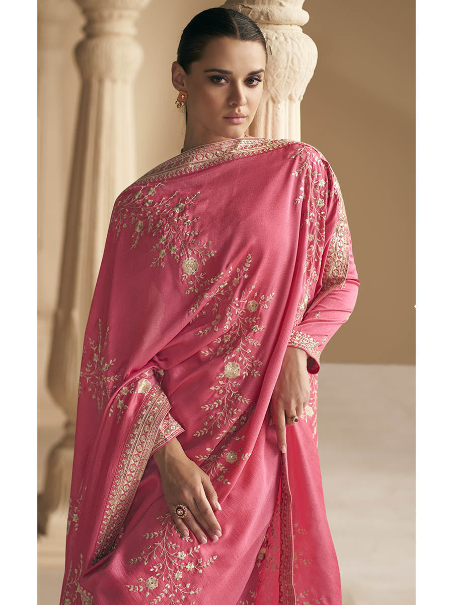 Myra Coral Premium Silk Embroidered Pant Style Suit - Distacart