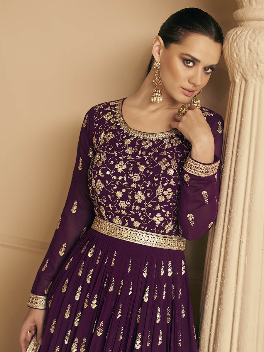 Myra palatinate Georgette Embroidered Designer Palazzo Suit - Distacart