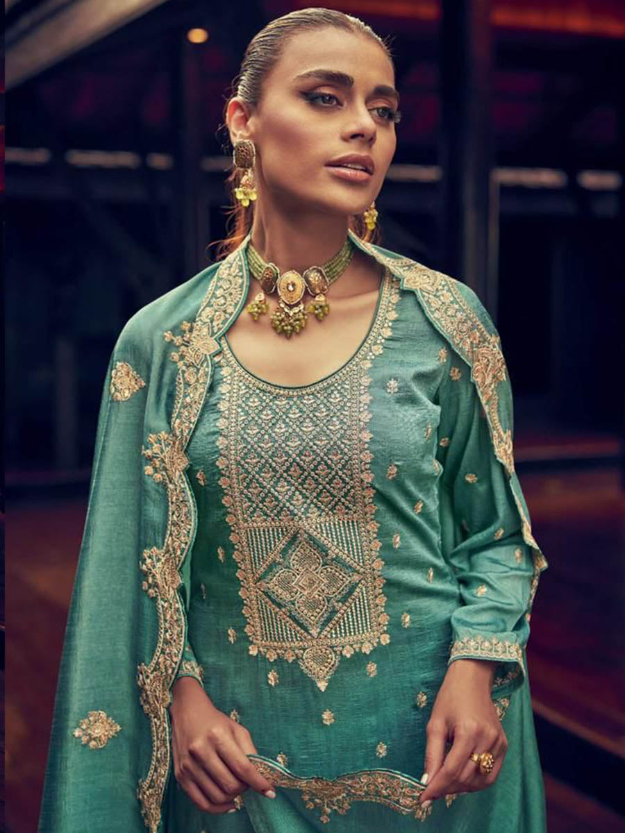 Myra MorePeach Premium Silk Embroidered Suit - Distacart