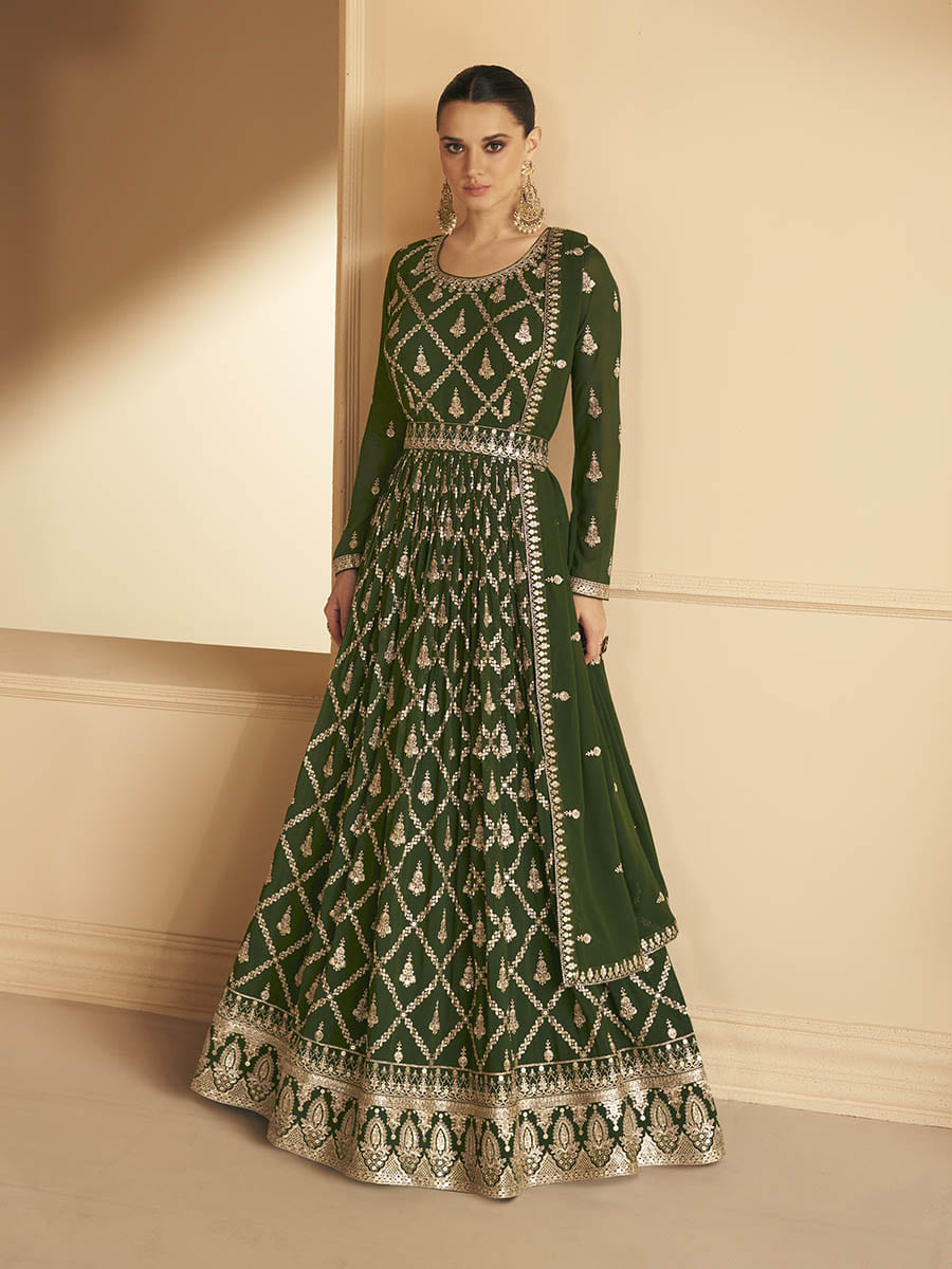 Myra Mehendi Georgette Embroidered Designer Suit - Distacart