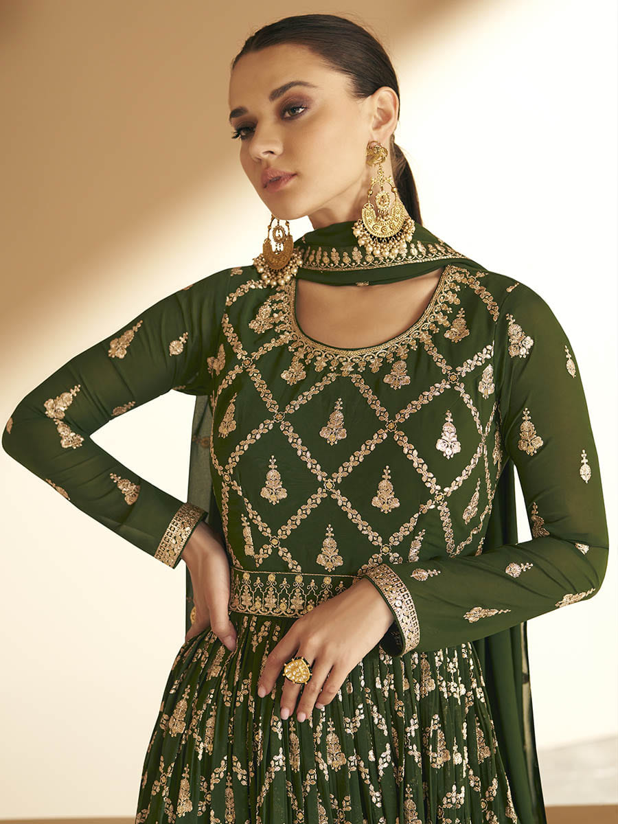 Myra Mehendi Georgette Embroidered Designer Suit - Distacart