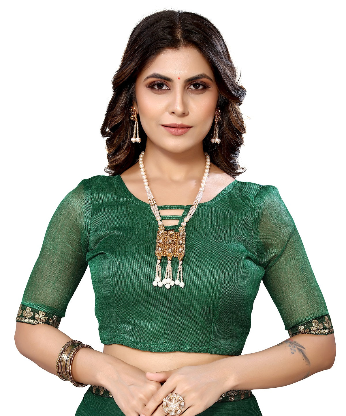 Vamika Goergette Silk Thread Work Green Bollywood Style Saree - Distacart