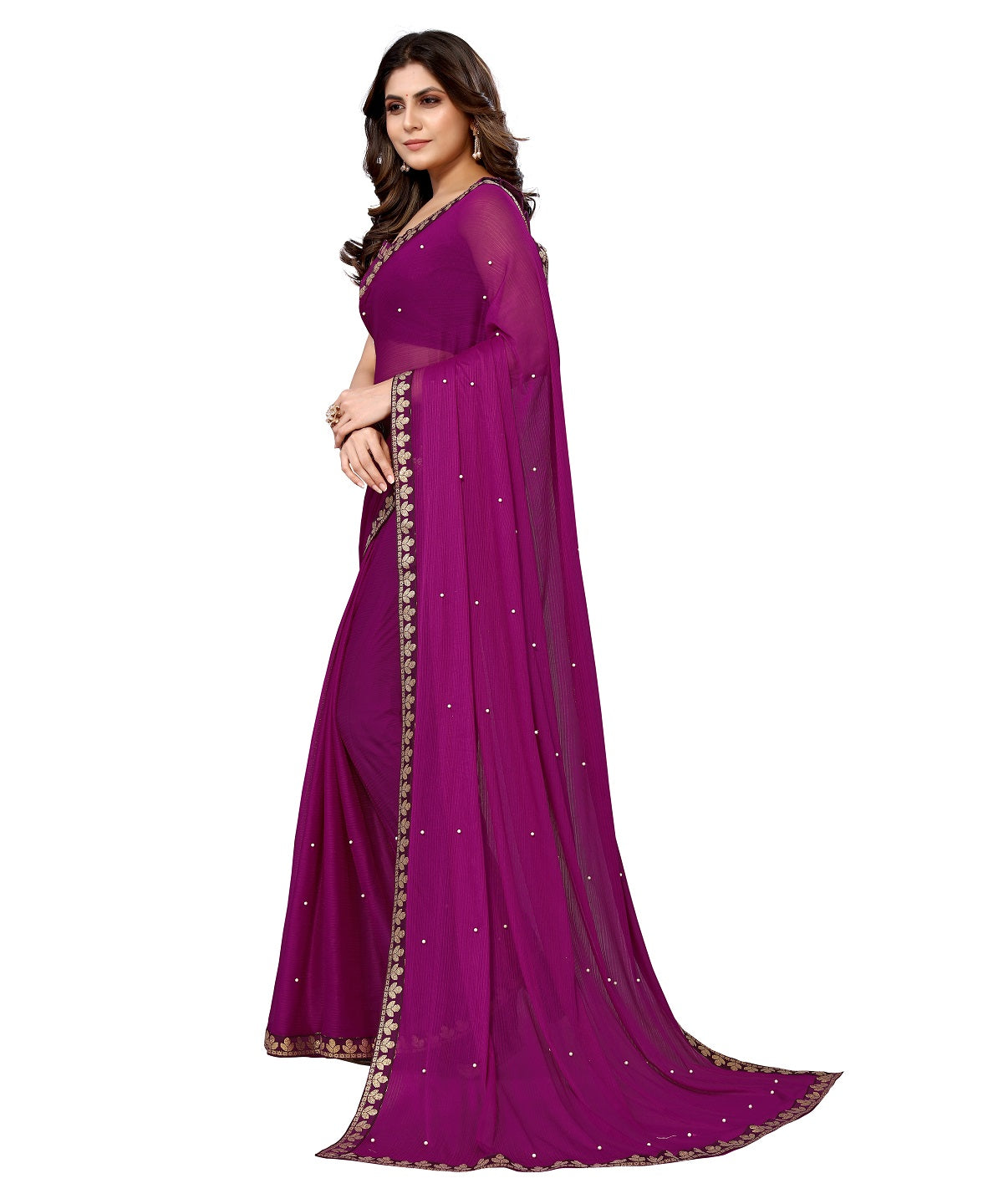 Vamika Goergette Silk Thread Work Purple Bollywood Style Saree - Distacart