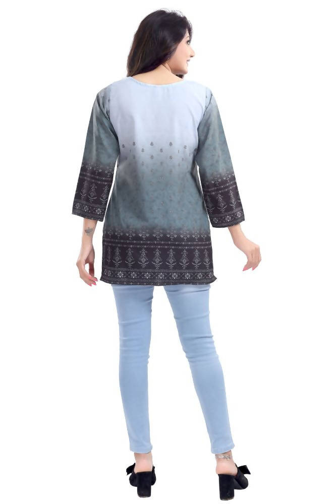 Snehal Creations Gray Color Faux Crepe Printed Short Kurti Tunic